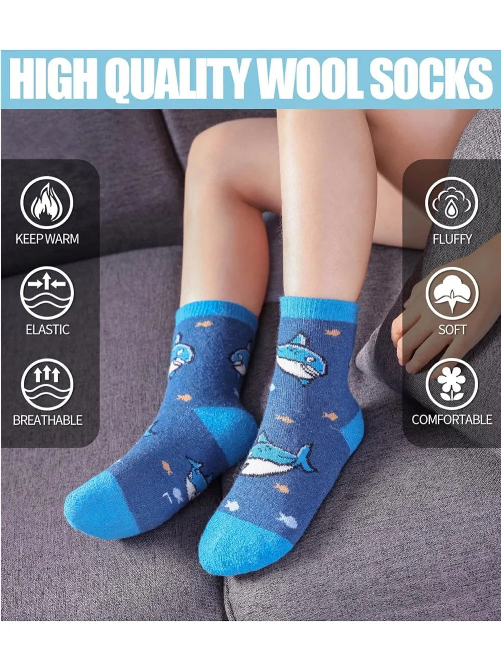 Kids Wool Blend Winter Socks Boys Girls Warm Thick Crew Socks 6 Pairs Size 1-3T